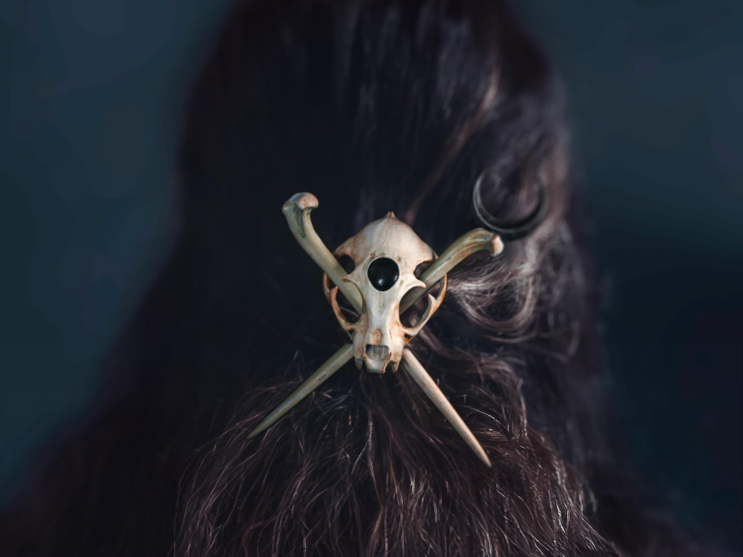 Hand-Painted Resin Faux Cat Skull Hair Pin Fascinators