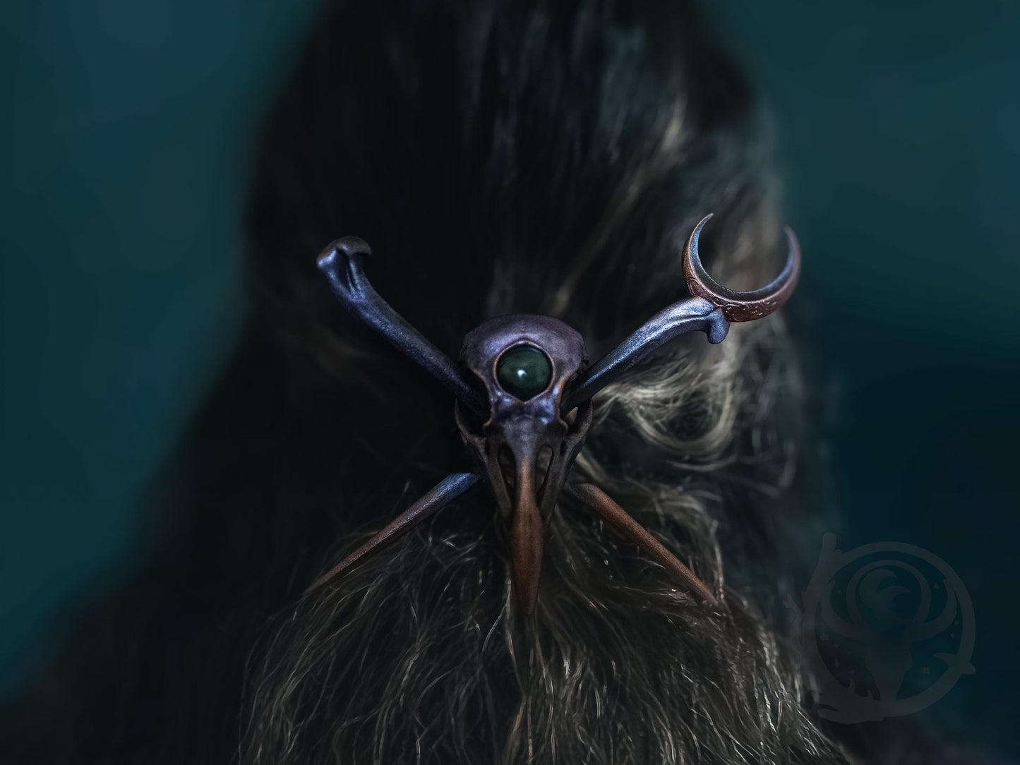 Raven skull hair pin, Copper Purple paint scheme