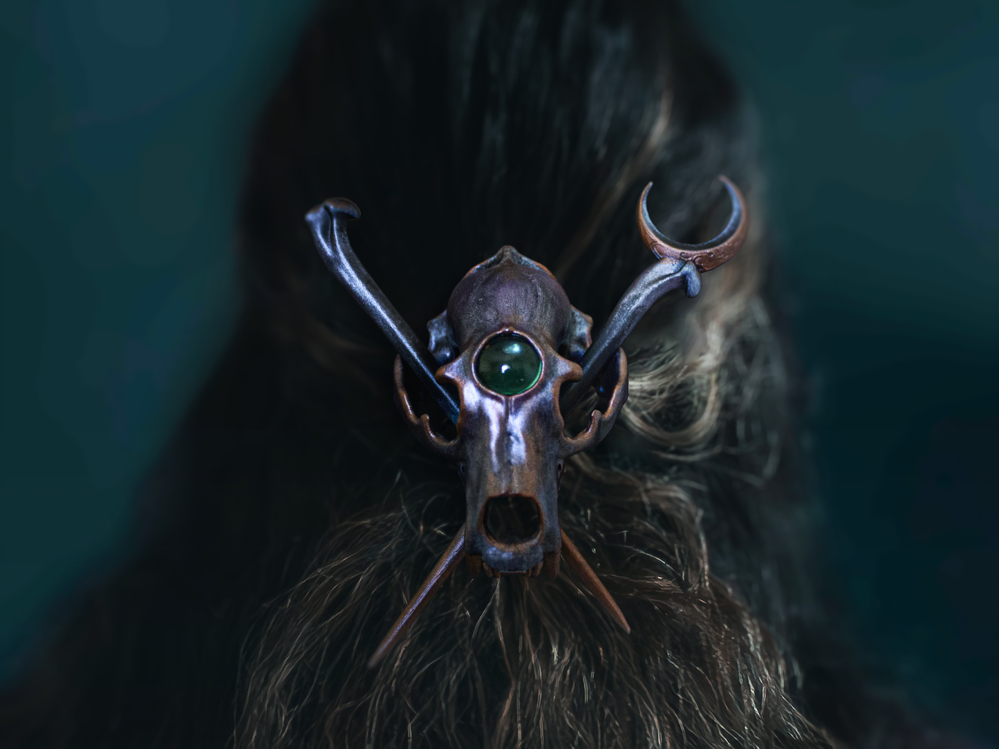 Hand-Painted Resin Faux Bear Skull Hair Pin Fascinator