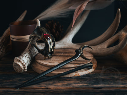 Hand-Painted Resin Faux Cat Skull Hair Pin Fascinators