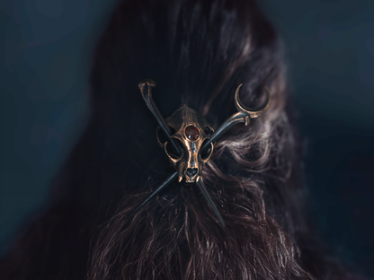 Hand-Painted Resin Faux Cat Skull Hair Pin Fascinators