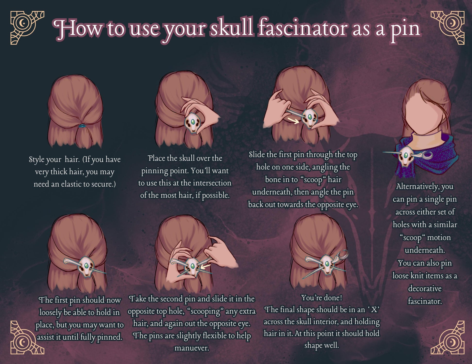 Usage guide for using your hair fascinator with the pins