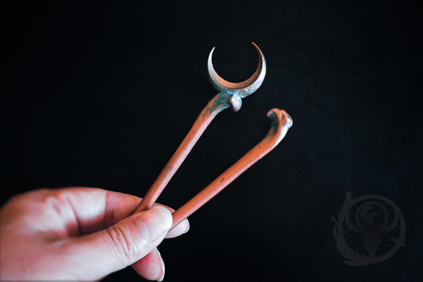 Bone and Moon Pin, Copper Patina paint scheme