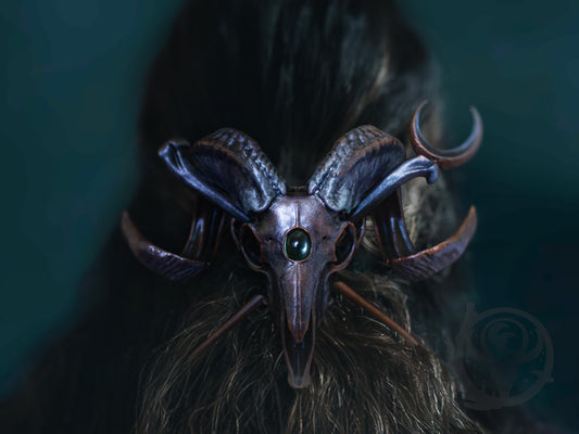 Ram skull hair pin, Copper Purple paint scheme