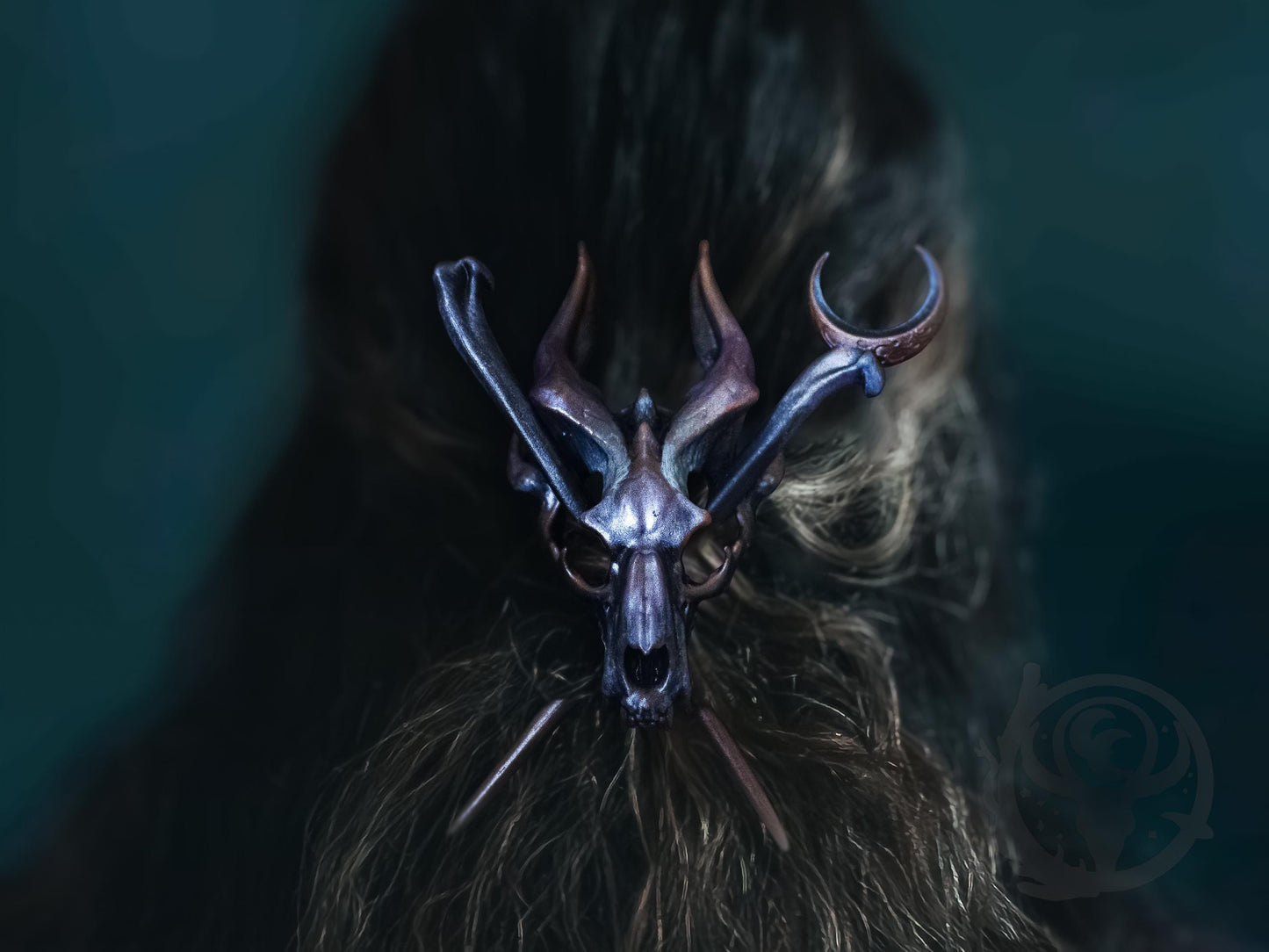 Dragon skull hair pin (Small), Copper Purple paint scheme