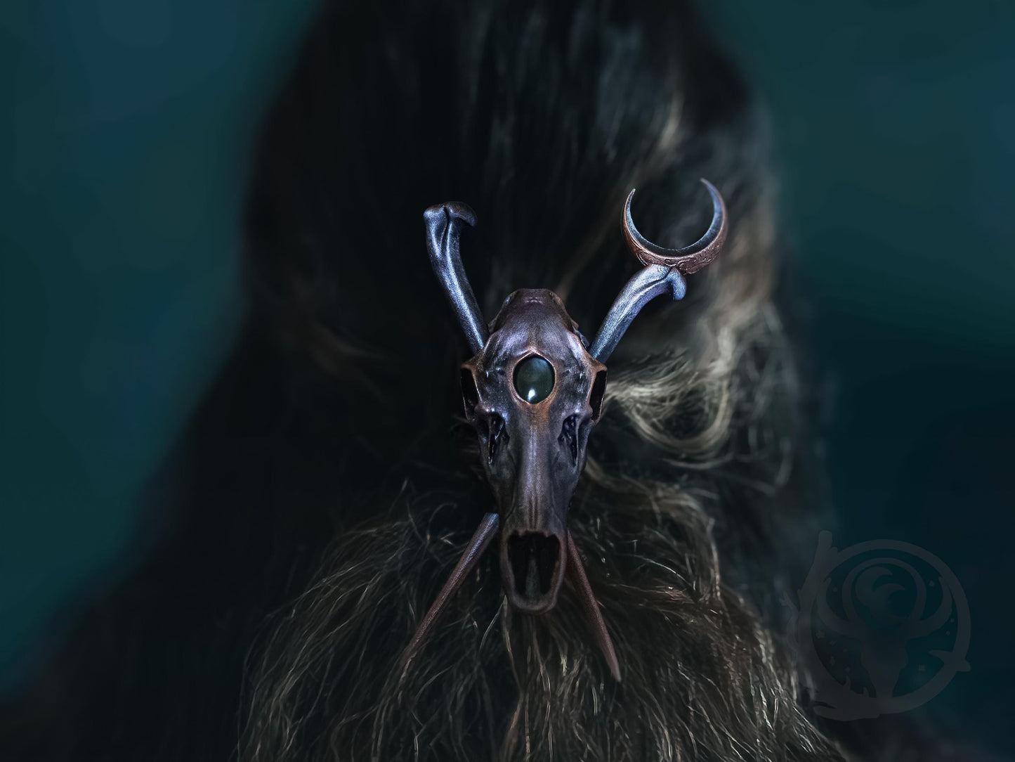 Deer skull hair pin (Small), Copper Purple paint scheme