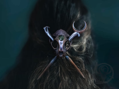Cat skull hair pin (Small), Copper Purple paint scheme